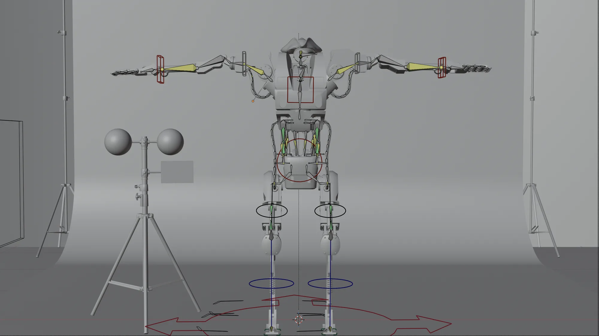 Rig du mecha en T-pose dans le studio de lookdev