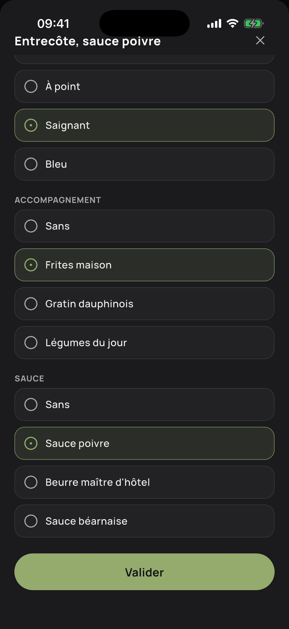 Options et cuissons